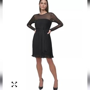 DKNY Jewel-Neck Belted A-Line Pleated Mesh Dress Sz 10 NWT Cocktail Party